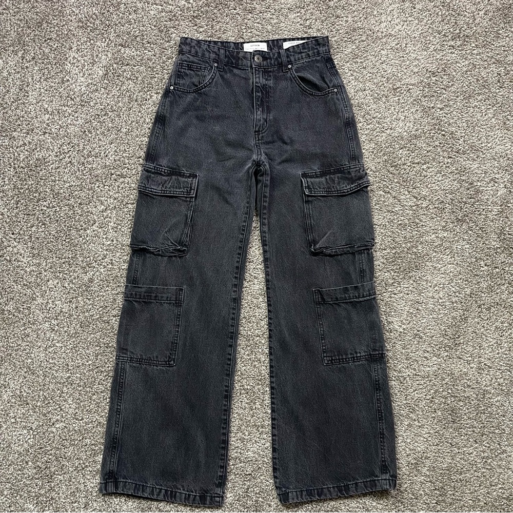 Cotton On Cargo Washed Black Wide Leg Jean Denim Women’s Size 4 US